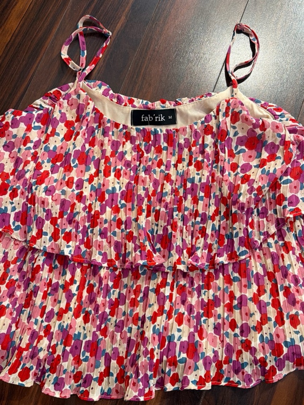 fab'rik Pink Floral Pleated Ruffle Tank Top